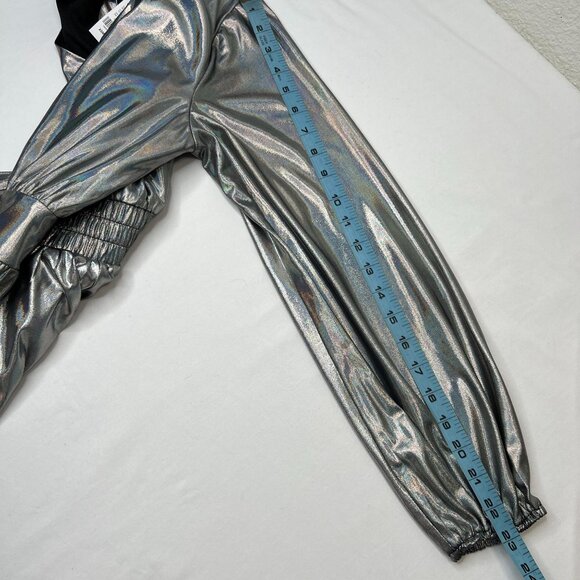 NWT New York Co Metallic Maxi Dress Iridescent Silver Balloon Sleeve Party XS - Picture 6 of 12